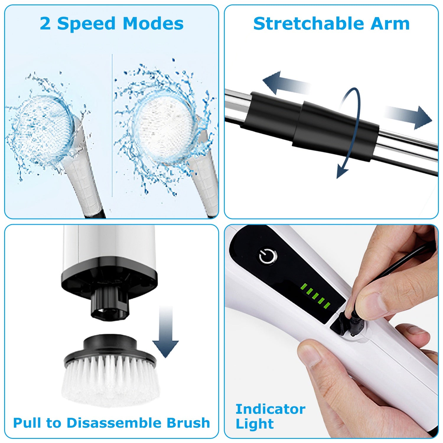 1Pc Electric Spin Scrubber Cordless Rechargeable Telescopic Cleaning Brush 8 Replaceable Heads 2 Speed Adjustable Extension Arm Bathroom Tub Tile Floor