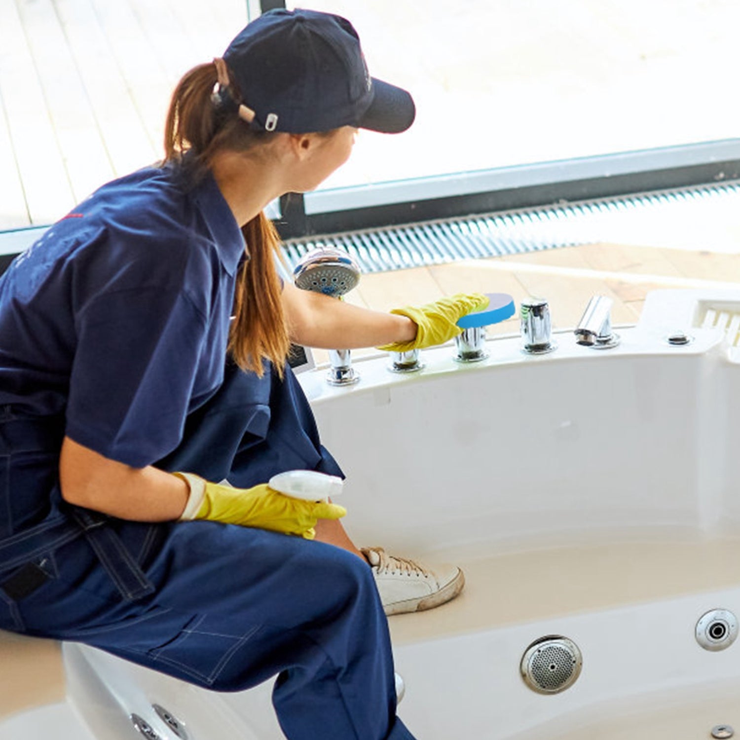 1Pc Electric Spin Scrubber Cordless Rechargeable Telescopic Cleaning Brush 8 Replaceable Heads 2 Speed Adjustable Extension Arm Bathroom Tub Tile Floor